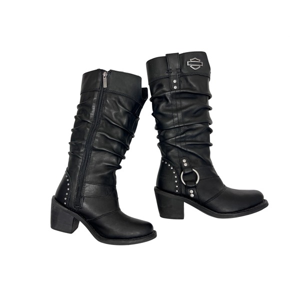 Harley-Davidson Shoes - Harley Davidson Mid Calf Boots Womens 6.5 Black Excellent Leather Slouch Biker